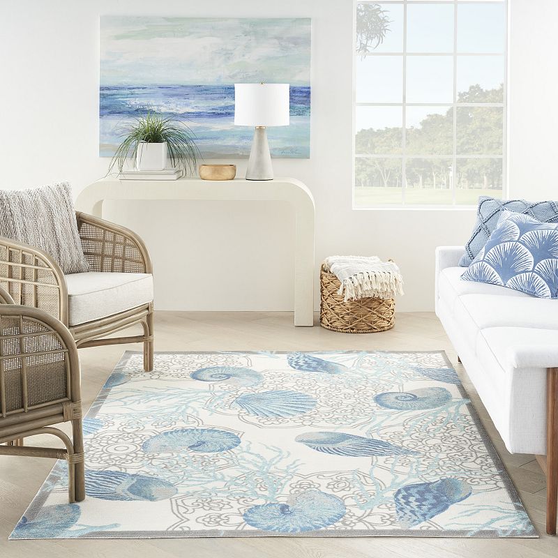 Waverly Sun N' Shade Coastal Mandala Indoor Outdoor Rug