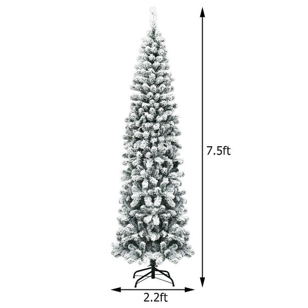 7.5 ft Prelit Snow Flocked Artificial Pencil Christmas Tree with LED Lights