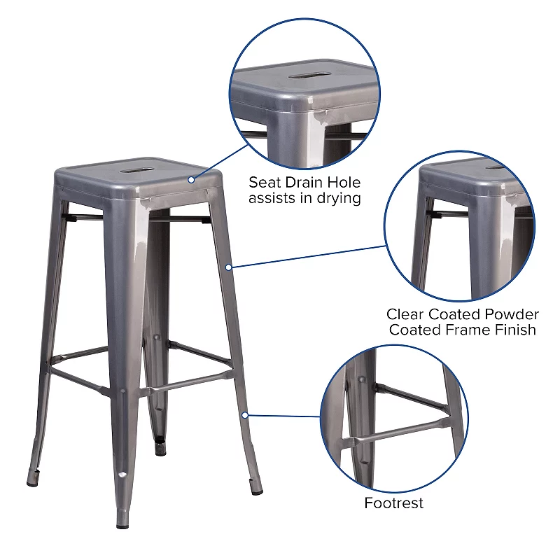 Emma and Oliver 4 Pack 30'' High Backless Metal Indoor Barstool with Square Seat