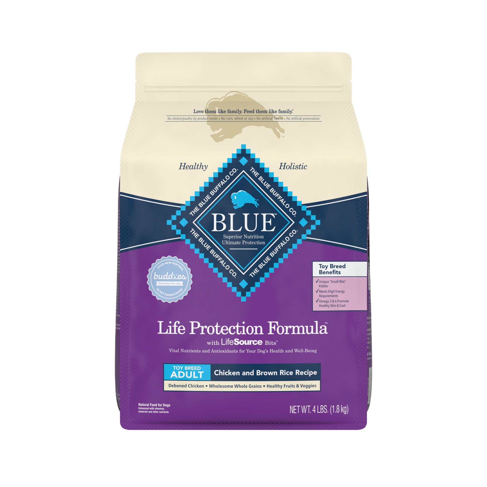 Blue Buffalo Blue Life Protection Formula Toy Breed Adult Chicken  Brown Rice Recipe Dry Dog Food， 4 lbs.