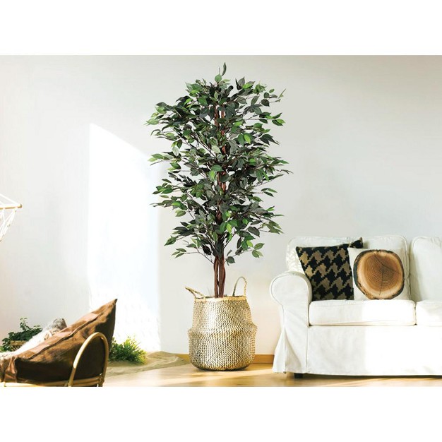 Artificial Ficus Silk Tree In Wicker Basket， Indoor Artificial Plant For Home Decor