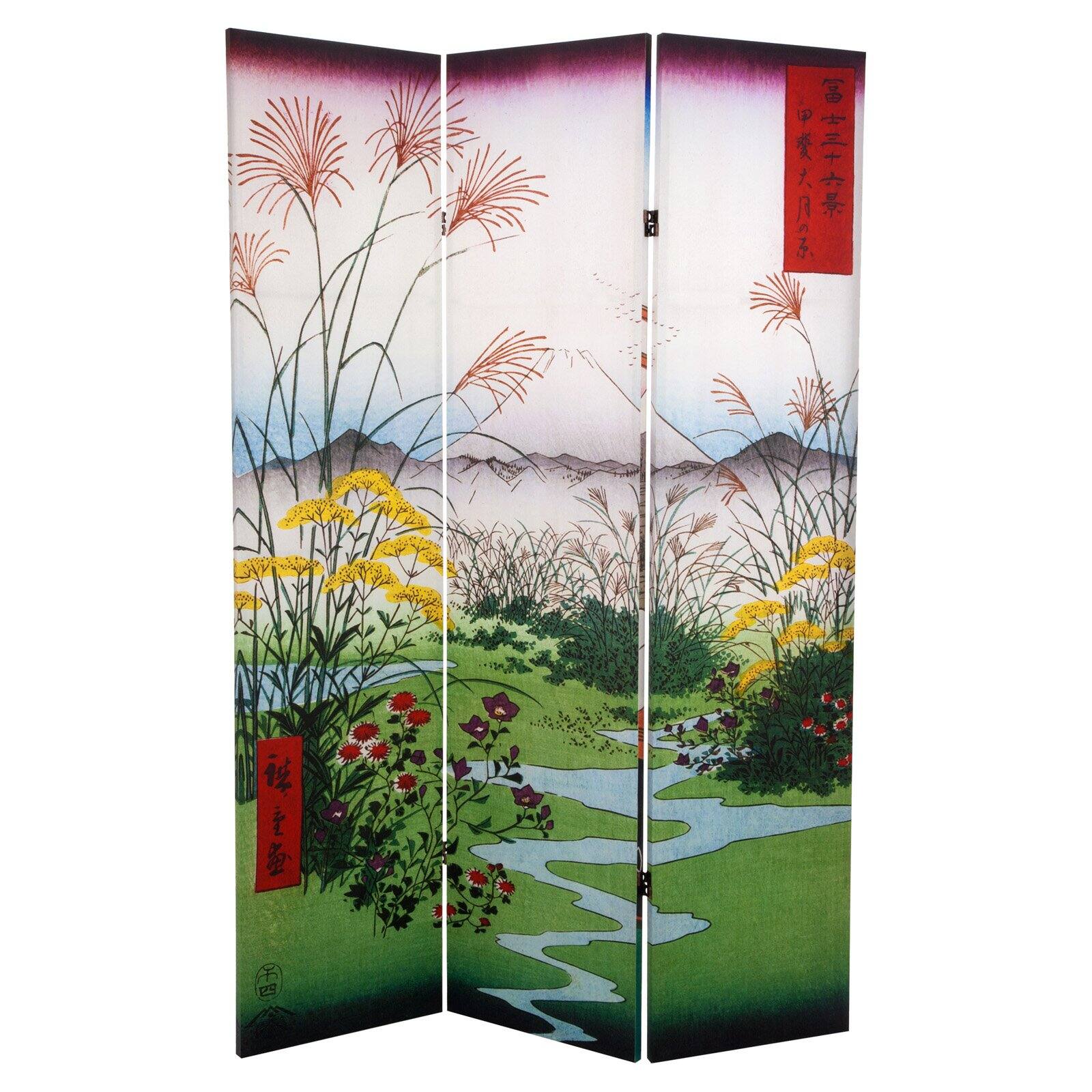 Oriental Furniture 6 ft. Tall Hiroshige Room Divider - Asakusa Field - 3 Panel