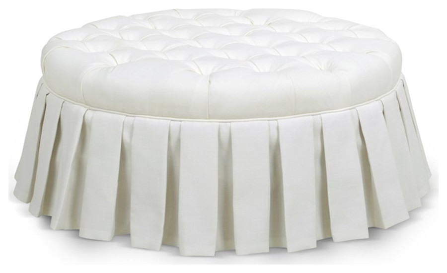 Maklaine Modern Tufted Cocktail Ottoman with Skirt in Antique White   Transitional   Footstools And Ottomans   by Homesquare  Houzz