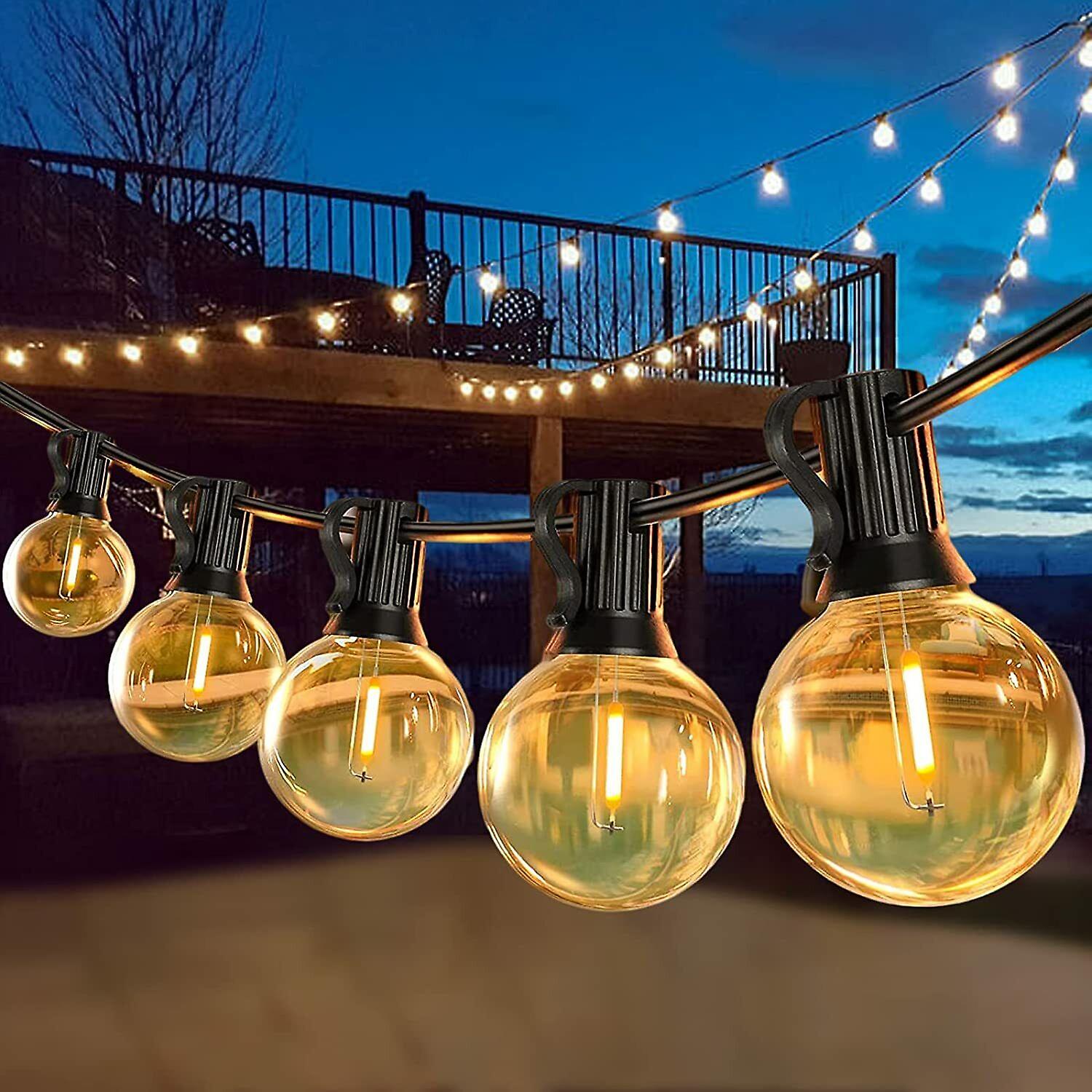 Outdoor Garden String Lights Mains Powered， 100ft 50+2 Led Bulbs Festoon Lights