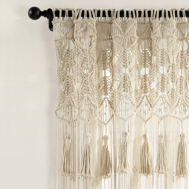 Light Filtering Boho Macrame Tassel Curtain Panel Tan Lush D cor