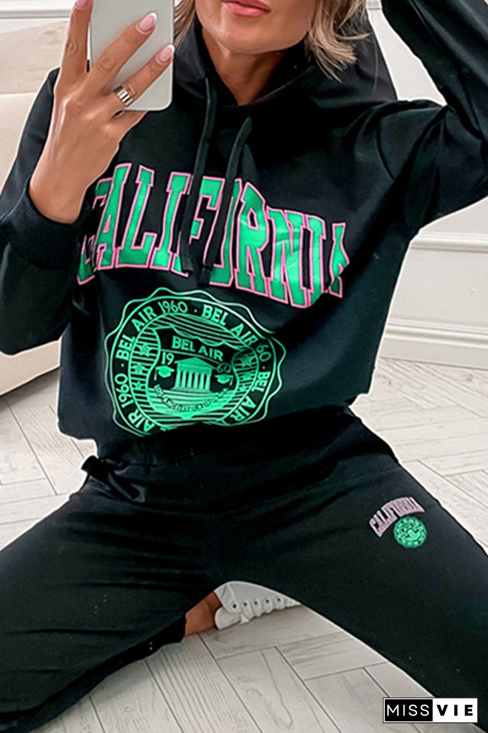 California Print Hoodies 2pcs Pant Set