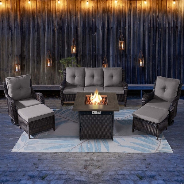 Outdoor Swivel Chairs with Sofa and Fire Pit Table