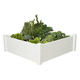 Vigoro 4 ft. x 4 ft. x 15 in. White Vinyl Raised Garden Bed 26001V