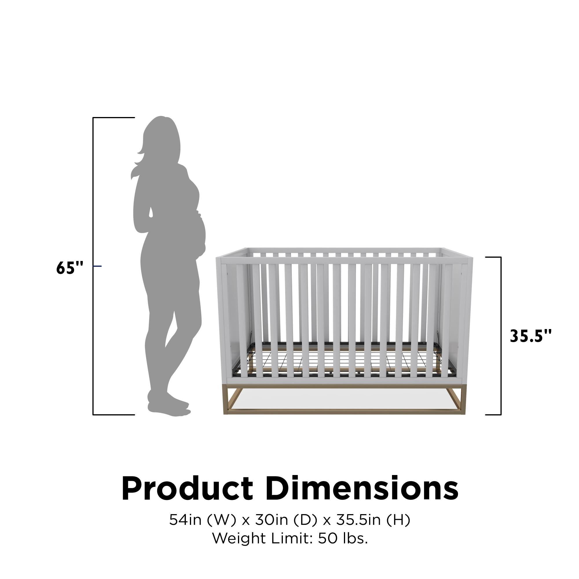 Little Seeds Haven 3 in 1 Convertible Wood Crib with Metal Base, Dove Gray with Gold Base