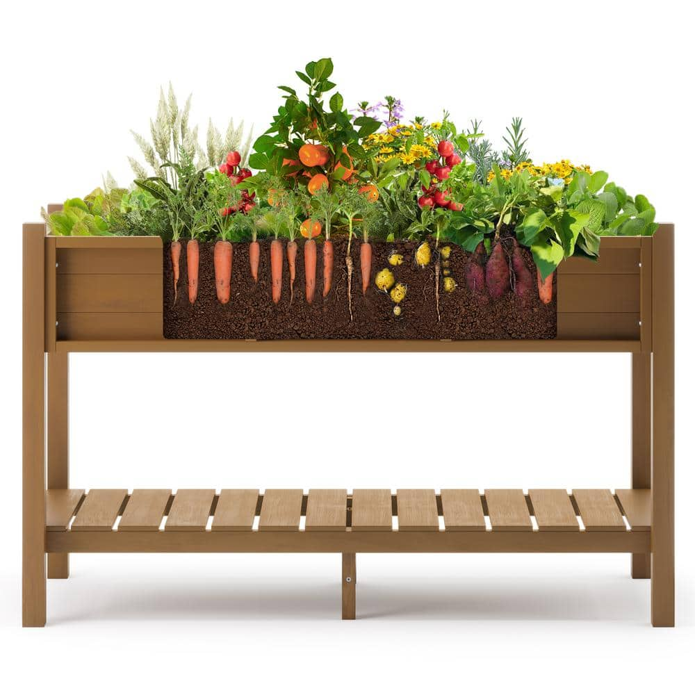 LUE BONA 48in.x18in.x30in.Raised Planter Boxes， Elevated Plastic Garden Bed Stand for Backyard， Patio， Balcony-Teak DPTHD230022-10