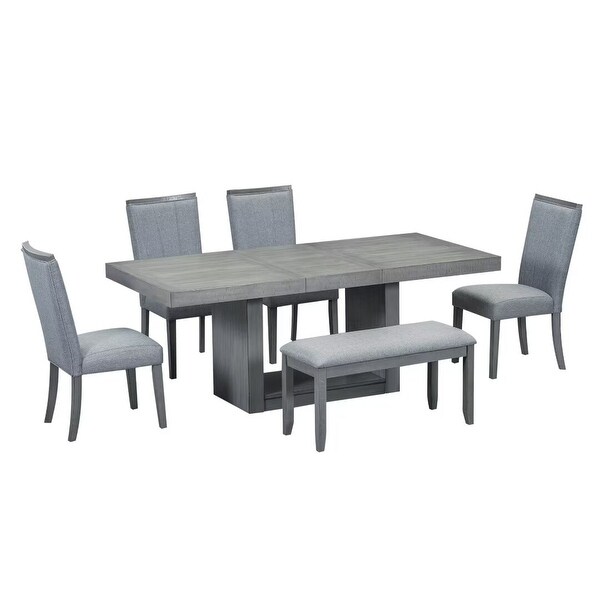 Extendable Dining Table Set with Removable Leaf，4 Upholstered Chair