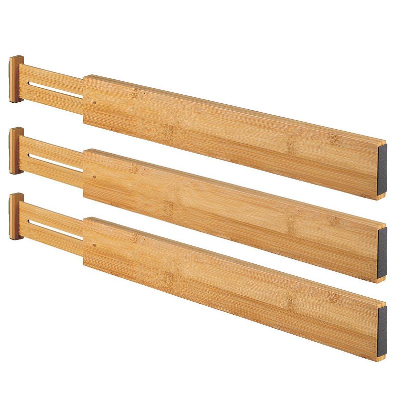 mDesign Natural Wood Expandable Kitchen Drawer Divider - 3 Pack