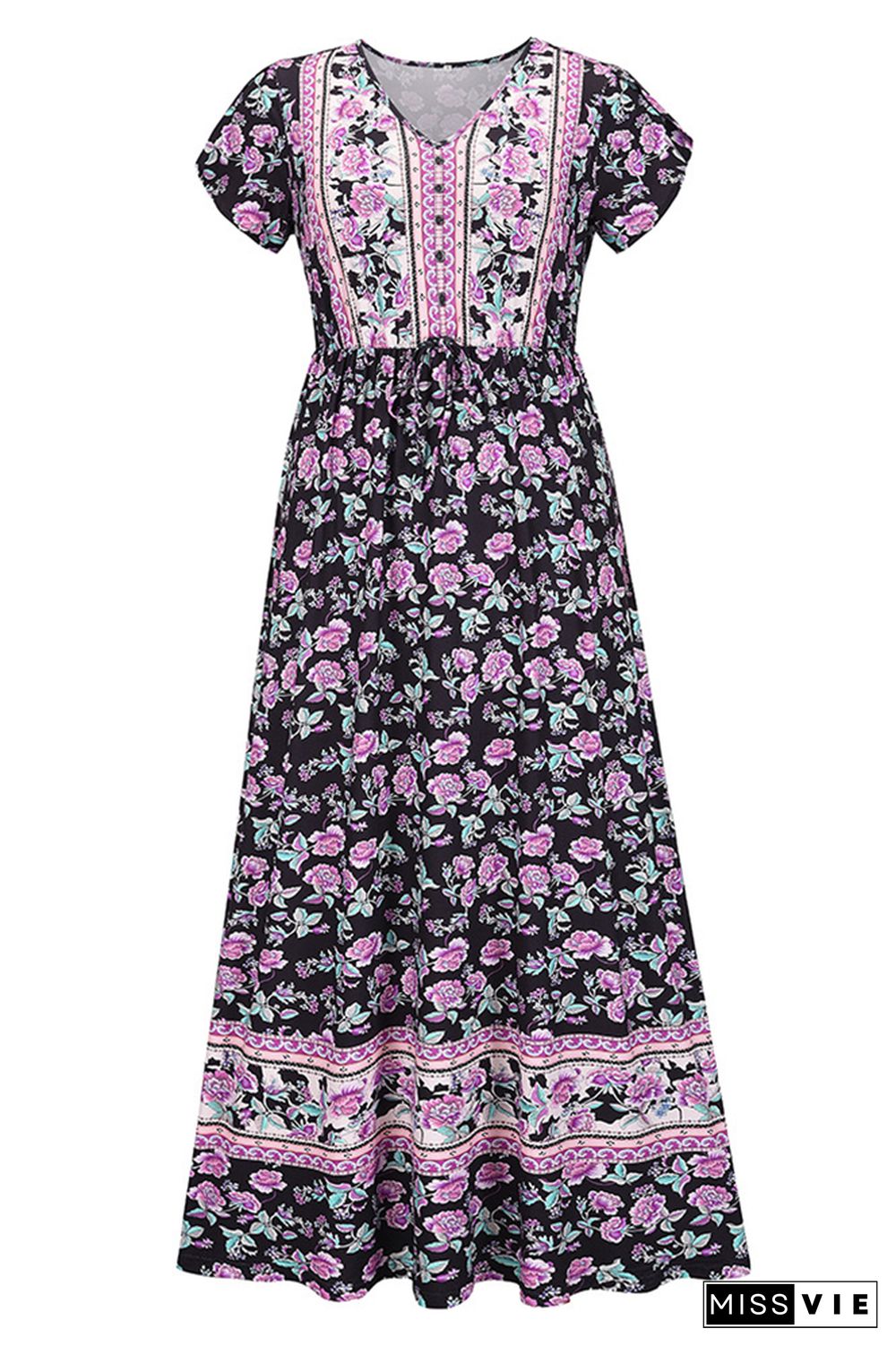 Vintage Short Sleeves Floral Dress Wholesale