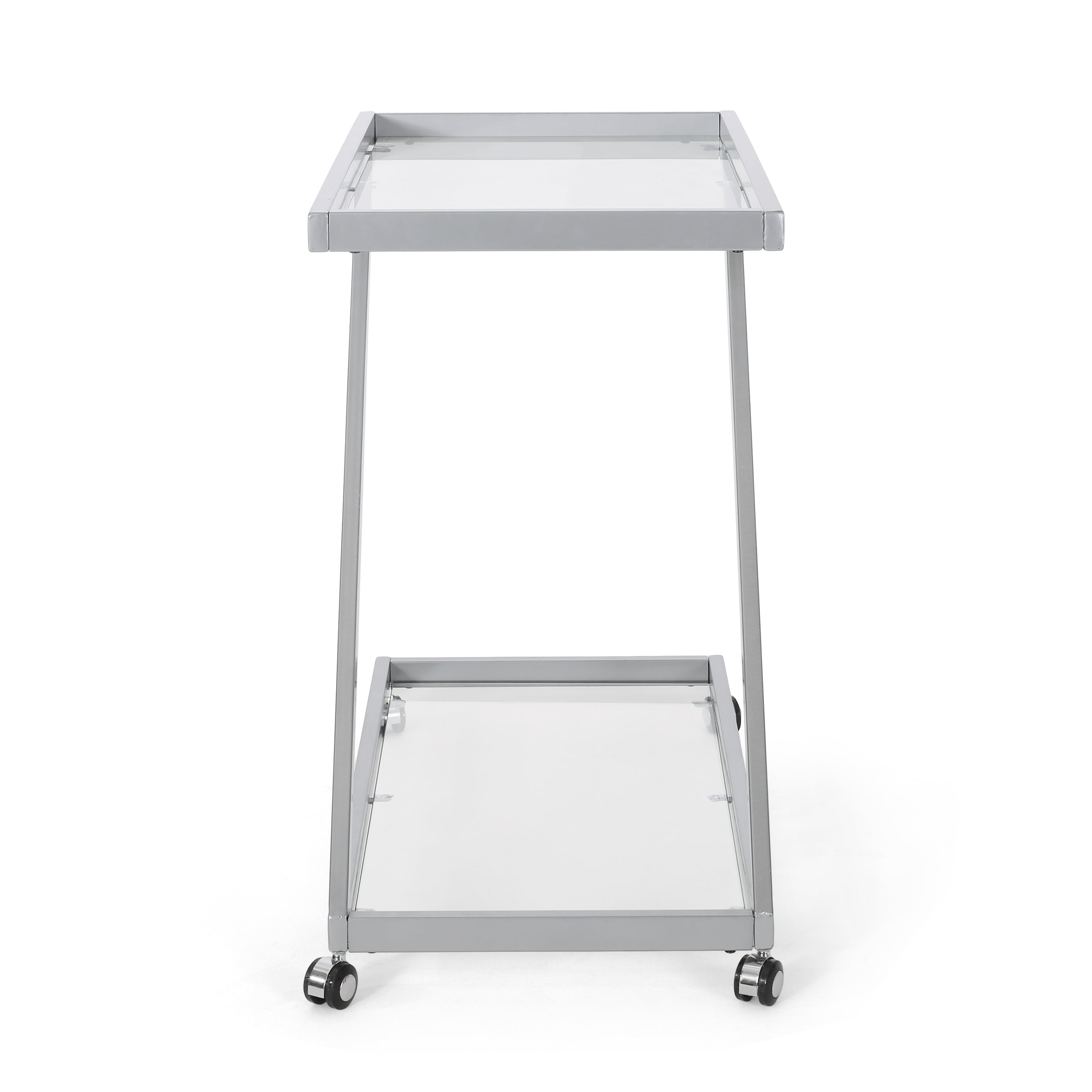 Cantrell Modern Iron and Glass 2 Tier Bar Cart, Silver