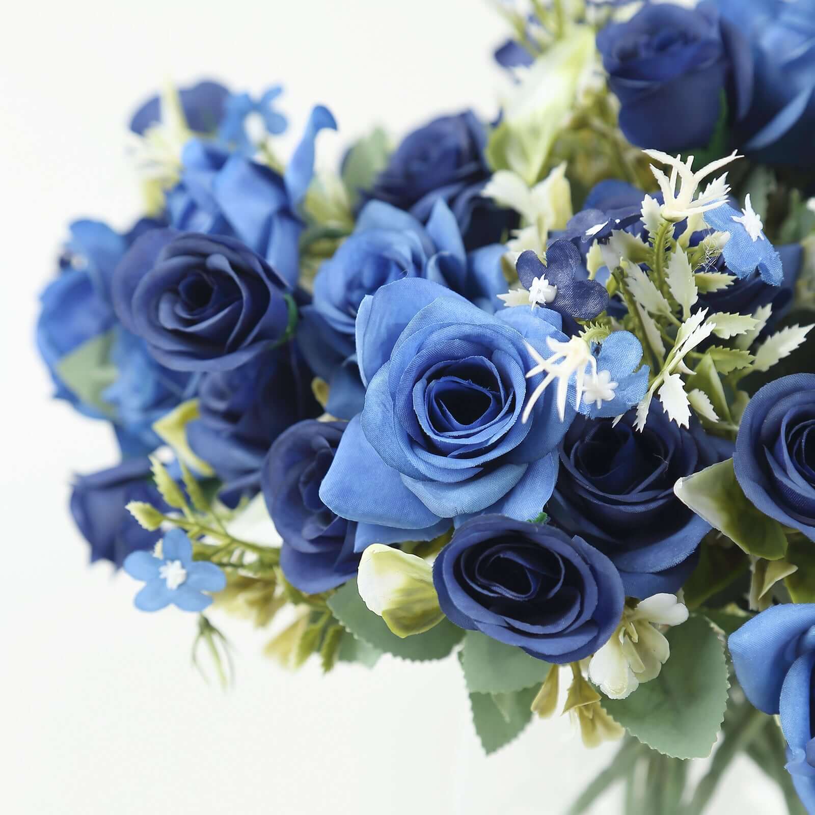 4 Bushes Navy Blue Real Touch Artificial Silk Rose Bridal Bouquet, Faux Flowers 12