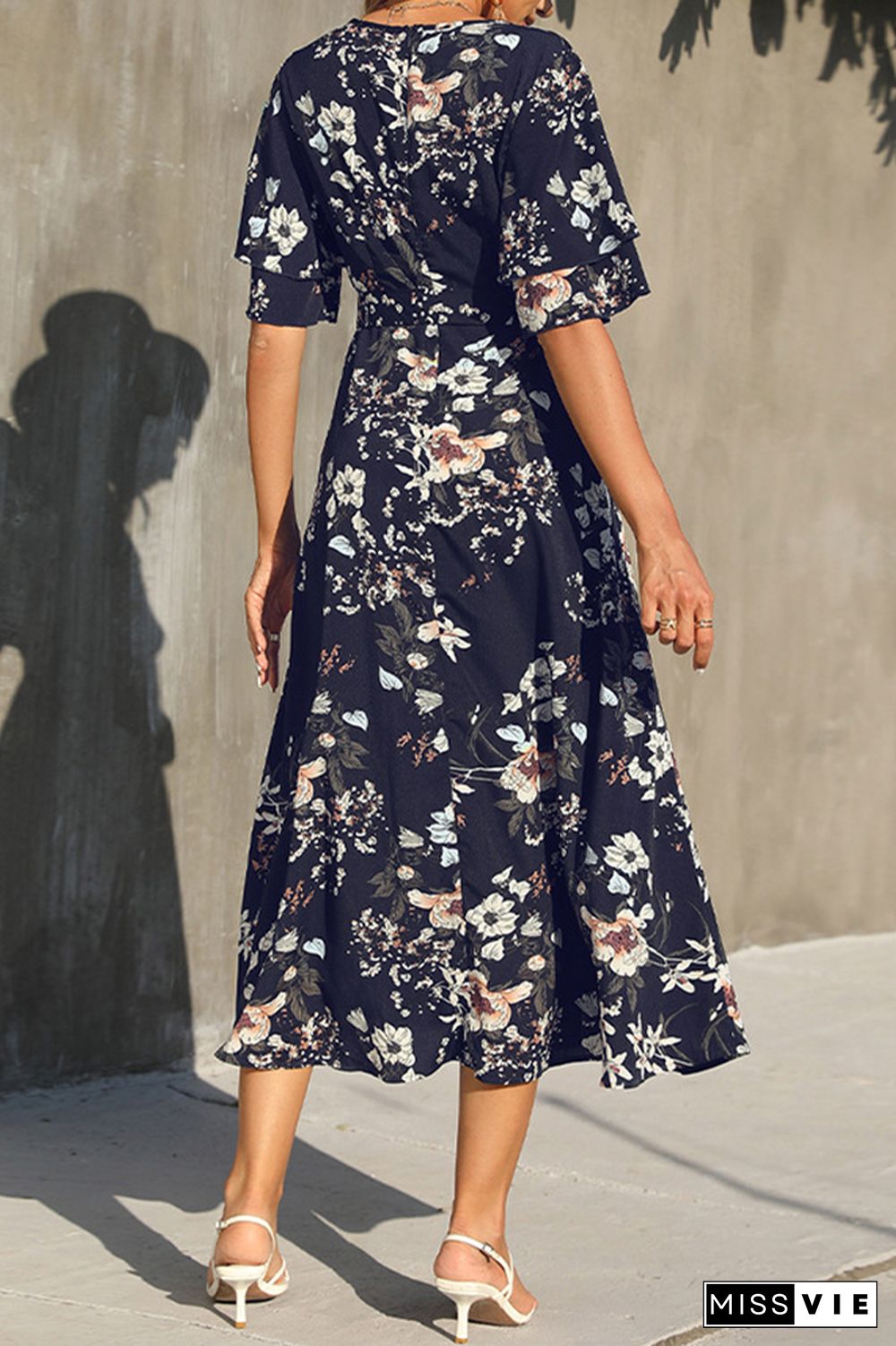 Floral Print V-neck Tie Waist Maxi Dress Wholesale