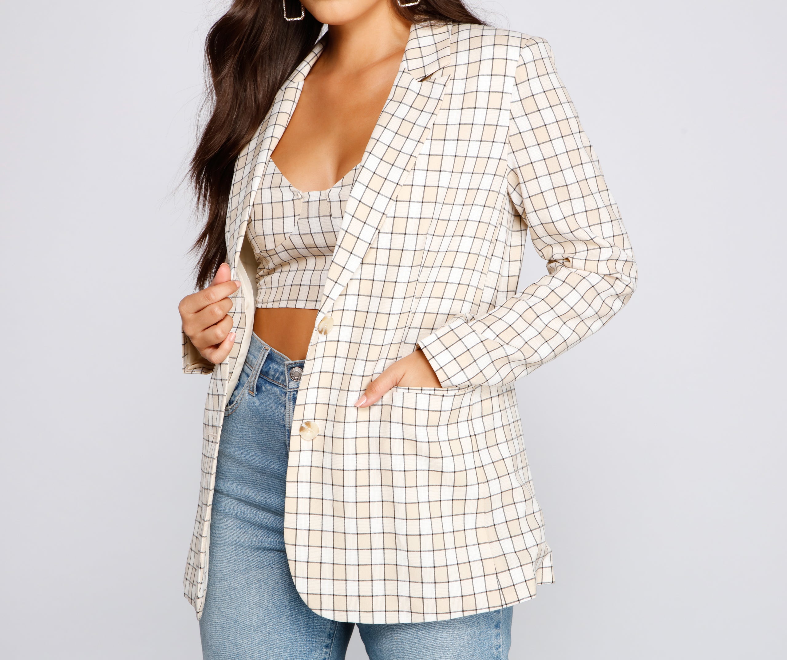 Polished Glam Oversized Plaid Blazer