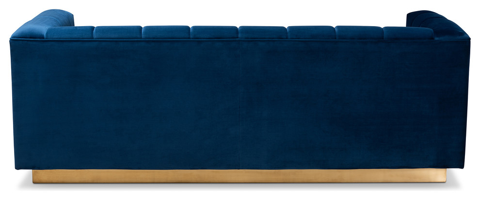 Joetta Glam and Luxe Navy Blue Velvet Fabric Upholstered Brushed Gold Sofa   Contemporary   Sofas   by Baxton Studio  Houzz