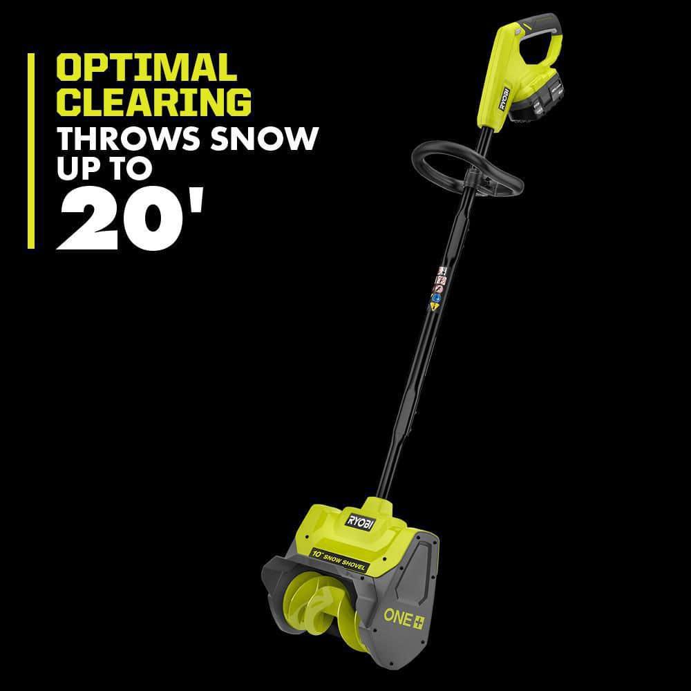 RYOBI ONE 18V 10 in Cordless Electric Snow Shovel with Salt Spreader 40 Ah Battery and Charger