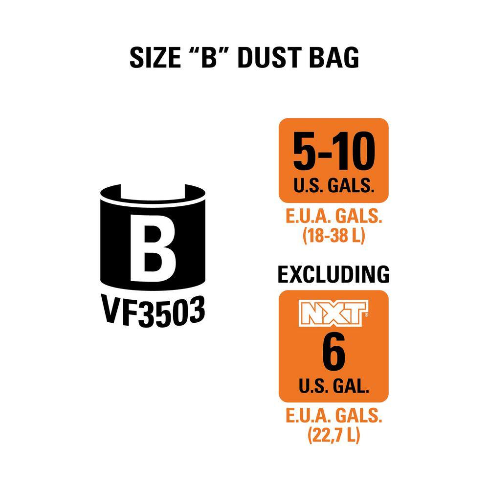 RIDGID High-Eff. Size B Dust Collection Bags for 5-8 Gal. Shop-Vac Branded Vacs 5-10 Gal. RIDGID Vacs except HD0600 (2-Pack) VF3503