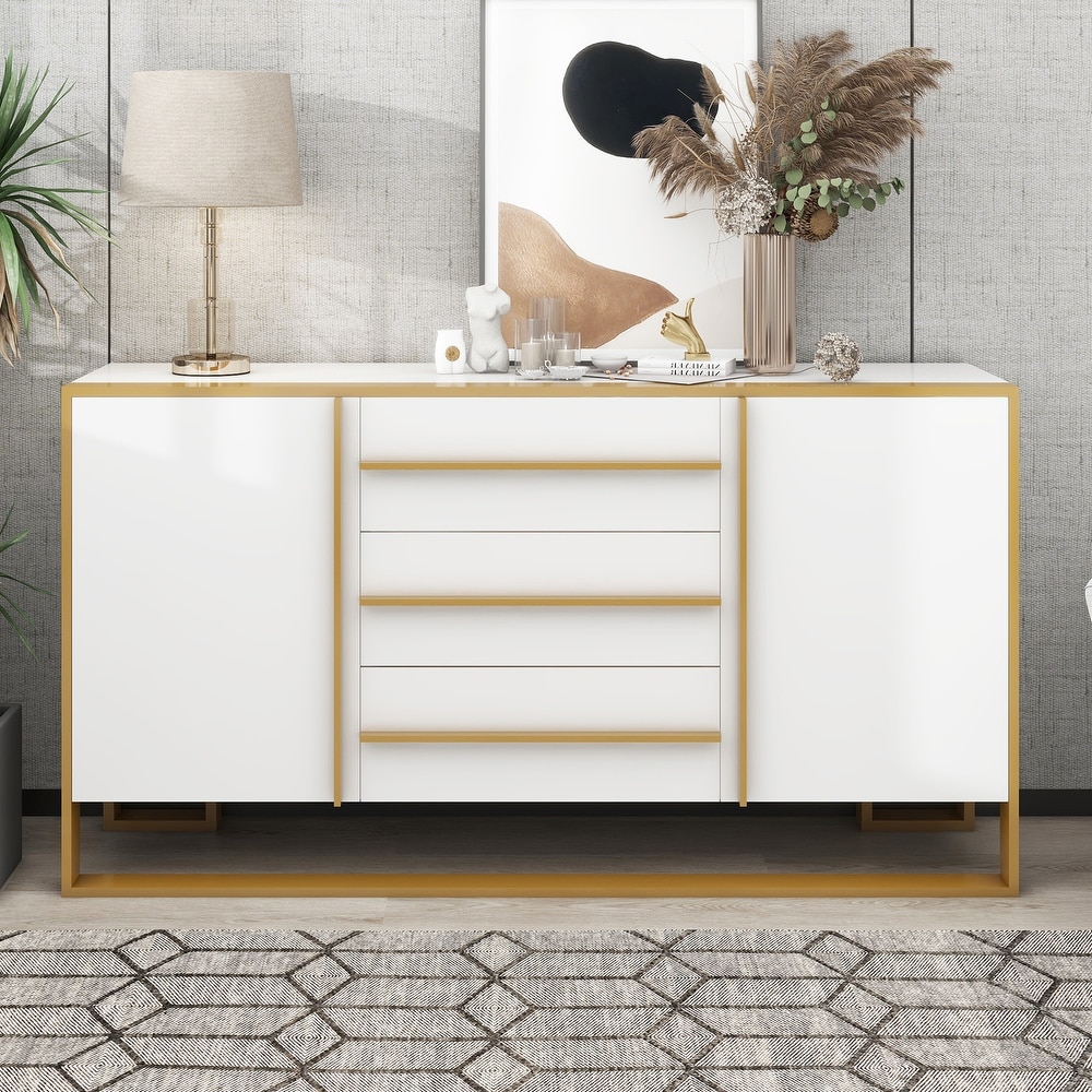 Sideboard with Large Storage Space and Gold Metal Legs   N/A