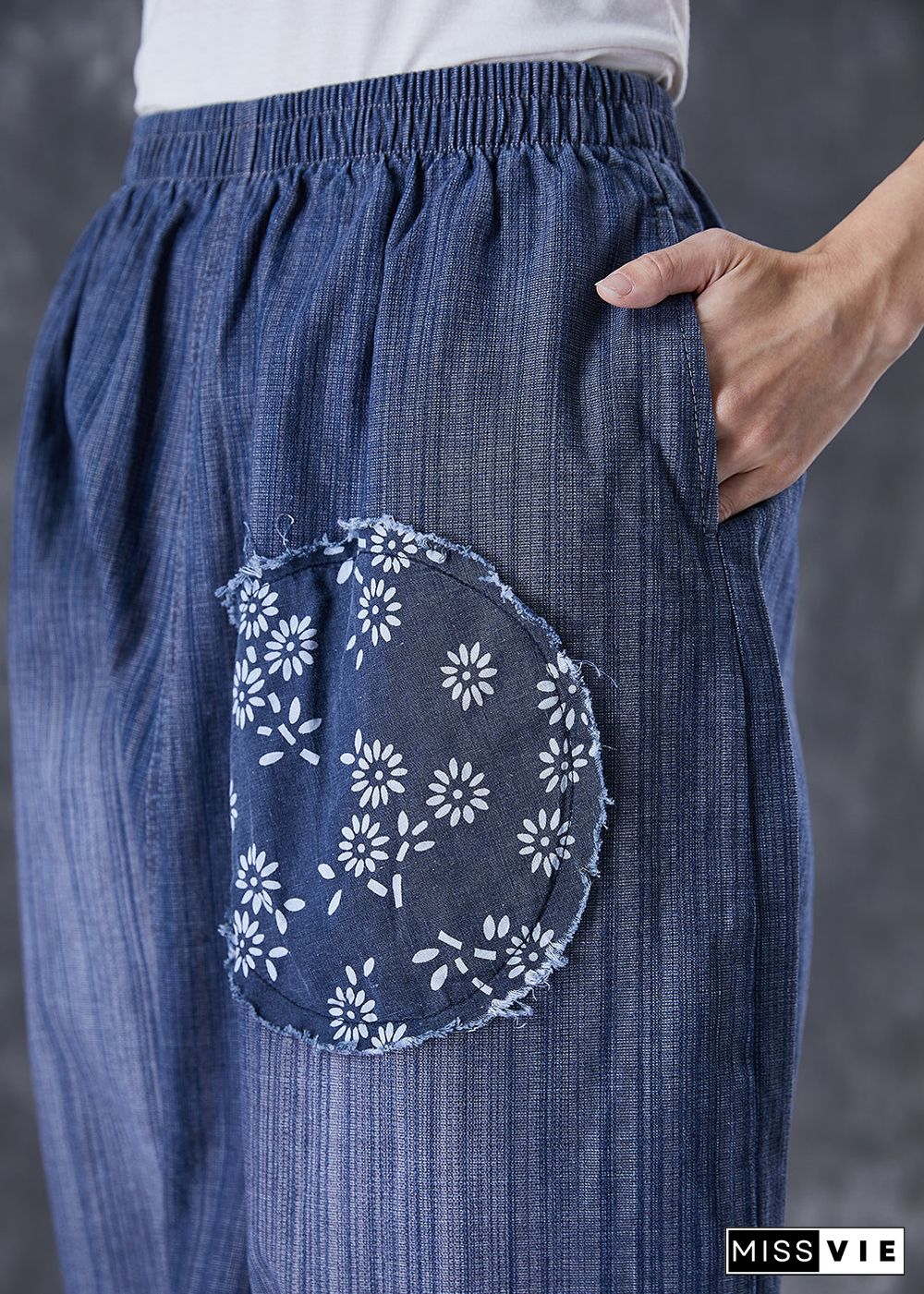 Casual Blue Oversized Patchwork Applique Denim Harem Pants Summer