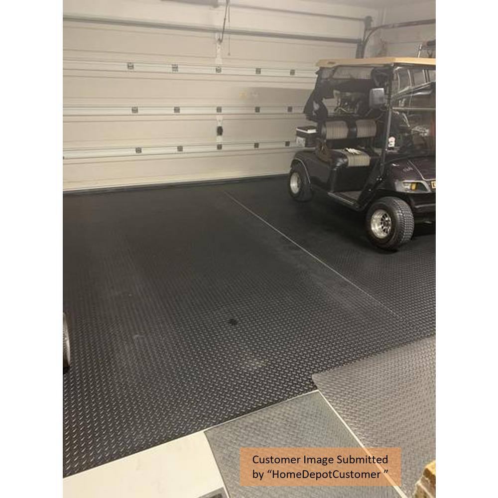 HDX 7.5 ft. W x 14 ft. L Midnight Black Diamond Plate Commercial Vinyl PVC Garage Flooring HX45DT714MBRET