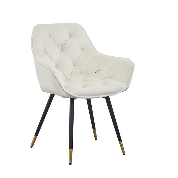 Alix 25 Inch Modern Dining Chair， Button Tufted， Set of 2， White， Black