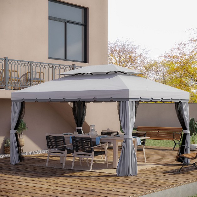 Outsunny 10 x27 X 13 x27 Soft Top Outdoor Patio Gazebo With Polyester Curtains amp Air Netting Venting Screens amp Aluminum Frame