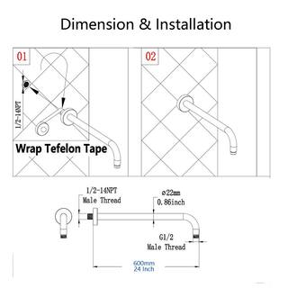 RAINLEX 24 in. 600 mm Round Wall Mount Shower Arm and Flange Brushed Nickel L2BN-600