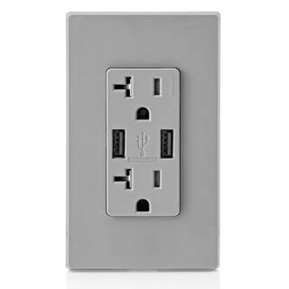 Leviton Decora 20 Amp Tamper Resistant Duplex Outlet and 3.6 Amp USB Outlet Gray 004-T5832-0GY