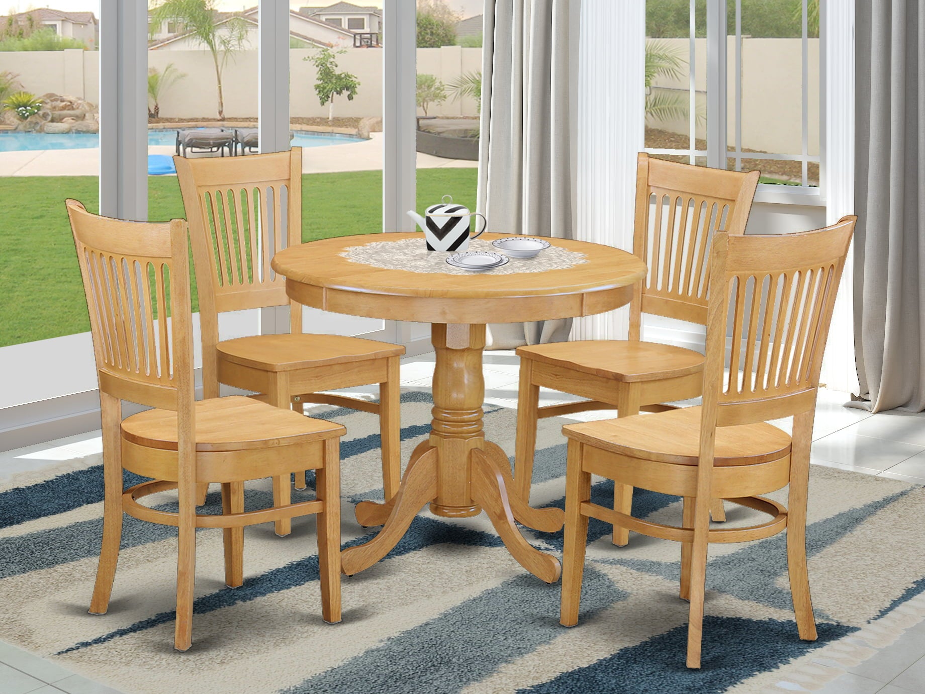 ANVA5-OAK-W 5 PC Table set - Kitchen Table and 4 Dining room chair