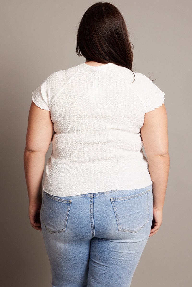 White Textured Top Short Sleeve