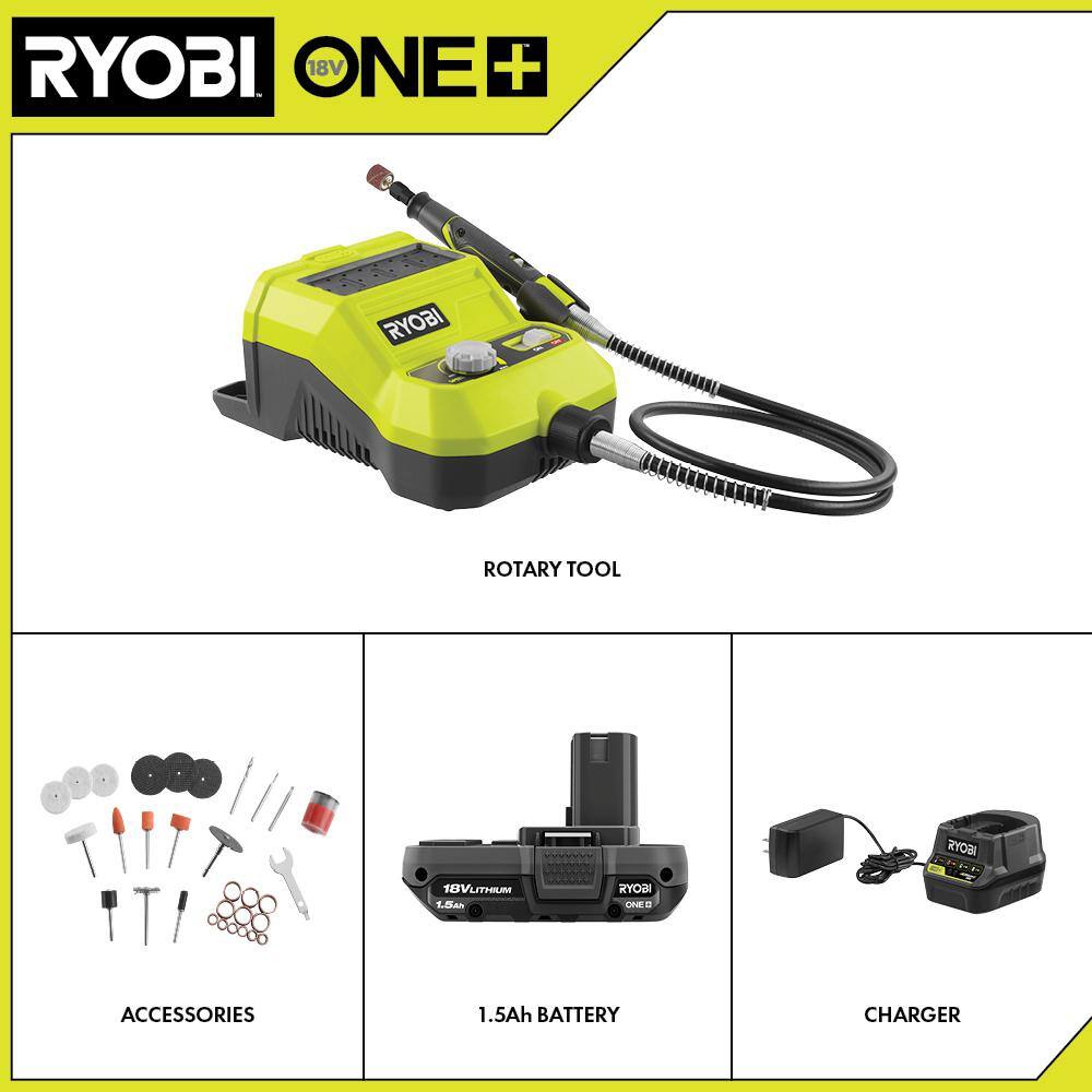 RYOBI ONE+ 18V Cordless Rotary Tool Kit with 1.5 Ah Battery and Charger P460K1SB