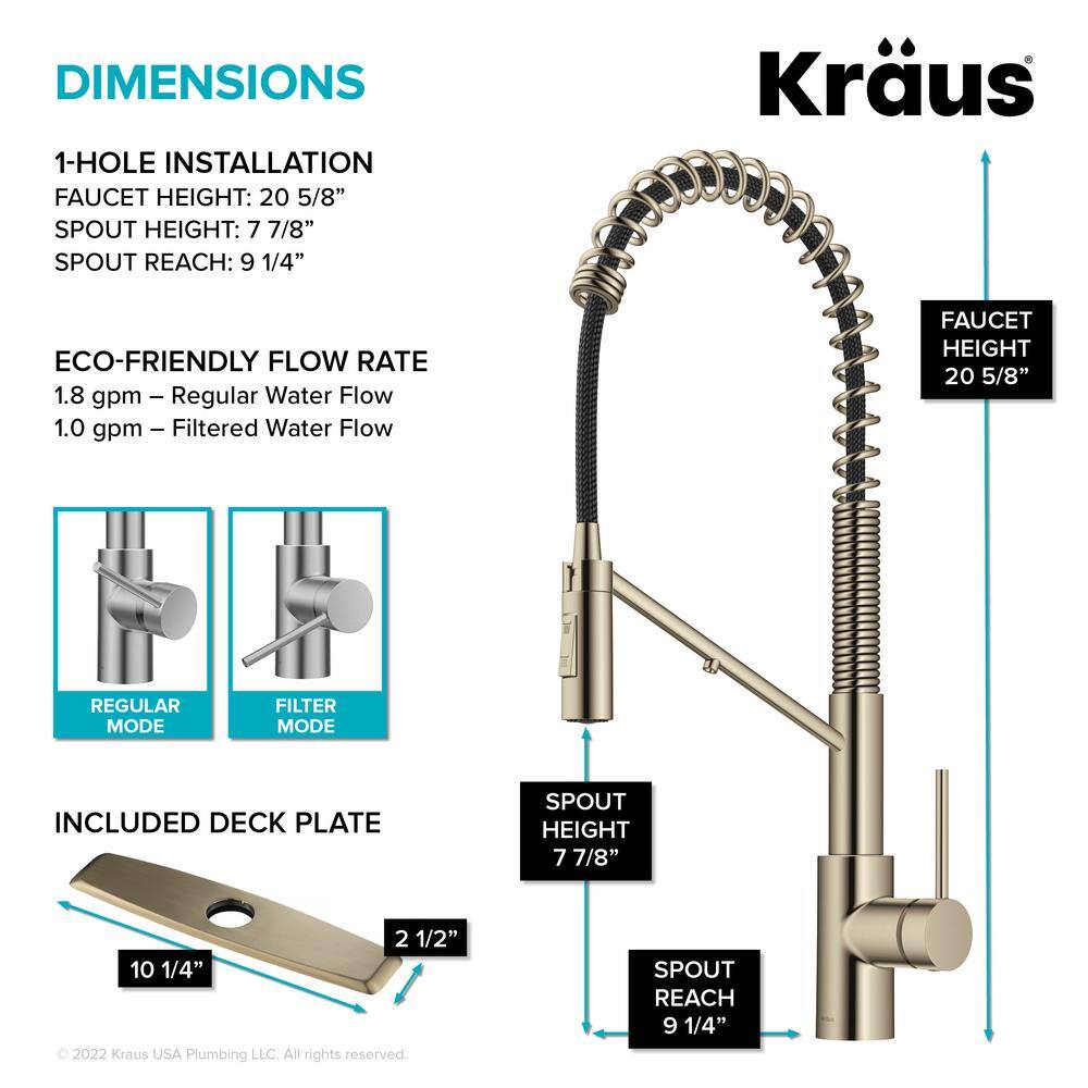 KRAUS Oletto Pull-Down Kitchen Faucet in Spot-Free Antique Champagne Bronze with Purita Under-Sink Filtration System FS-1000-KFF-2631SFACB