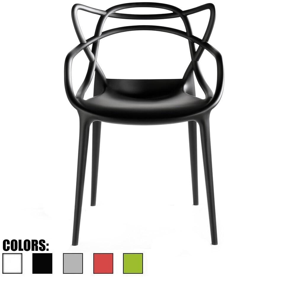 Modern Plastic Patio Indoor or Outdoor Dining Stackable Chair UV Protected With Arms Open Back