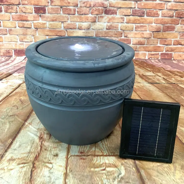 Garden supplies Lawn Yard water feature pot polyresin solar fountain with led light garten