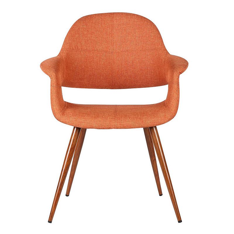 Fabric Mid Century Dining Chair with Round Tapered Legs， Orange and Brown