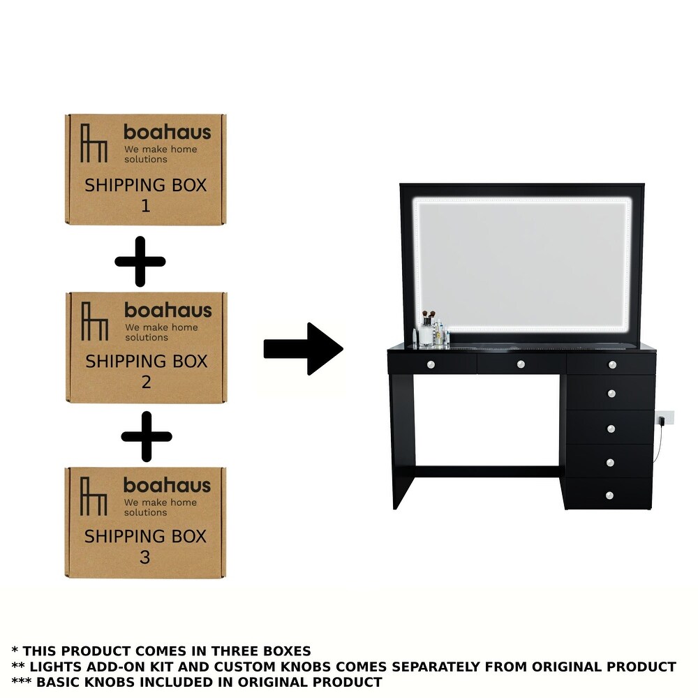 Boahaus Theia Modern Black Vanity Desk  7 Drawers