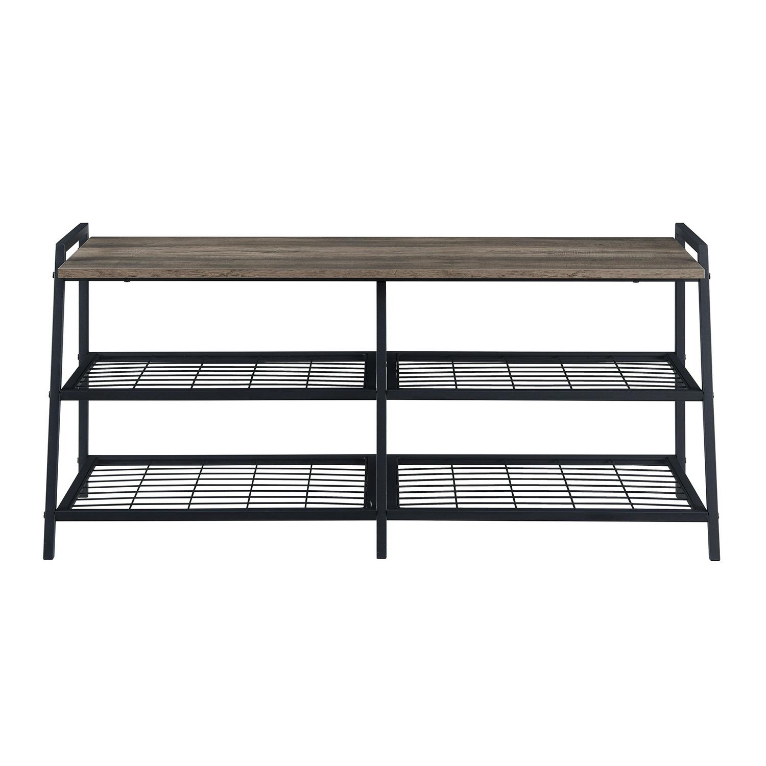 Manor Park 3-Tier Durable Shoe Rack， Metal， MDF and Wood， Gray