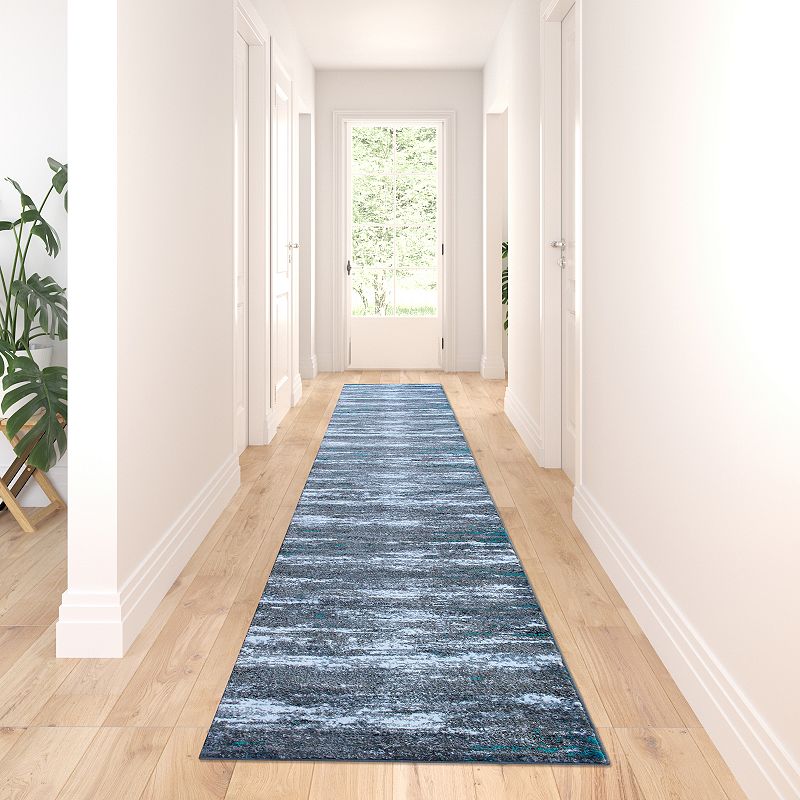 Masada Rugs Masada Rugs Stephanie Collection Modern Contemporary Design 3'x16' Area Rug Runner in Turquoise， Gray， Black and White - Design 1102