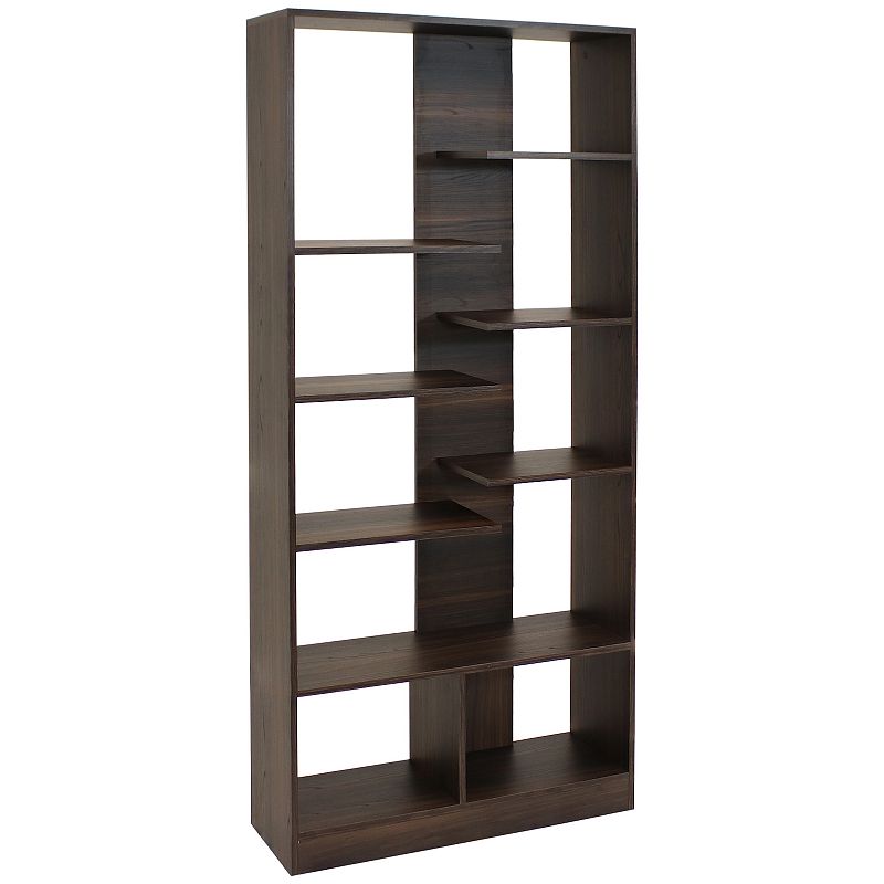 Sunnydaze Rosalee 9-Tier Open Bookshelf with Staggered Shelves Coffee Brown