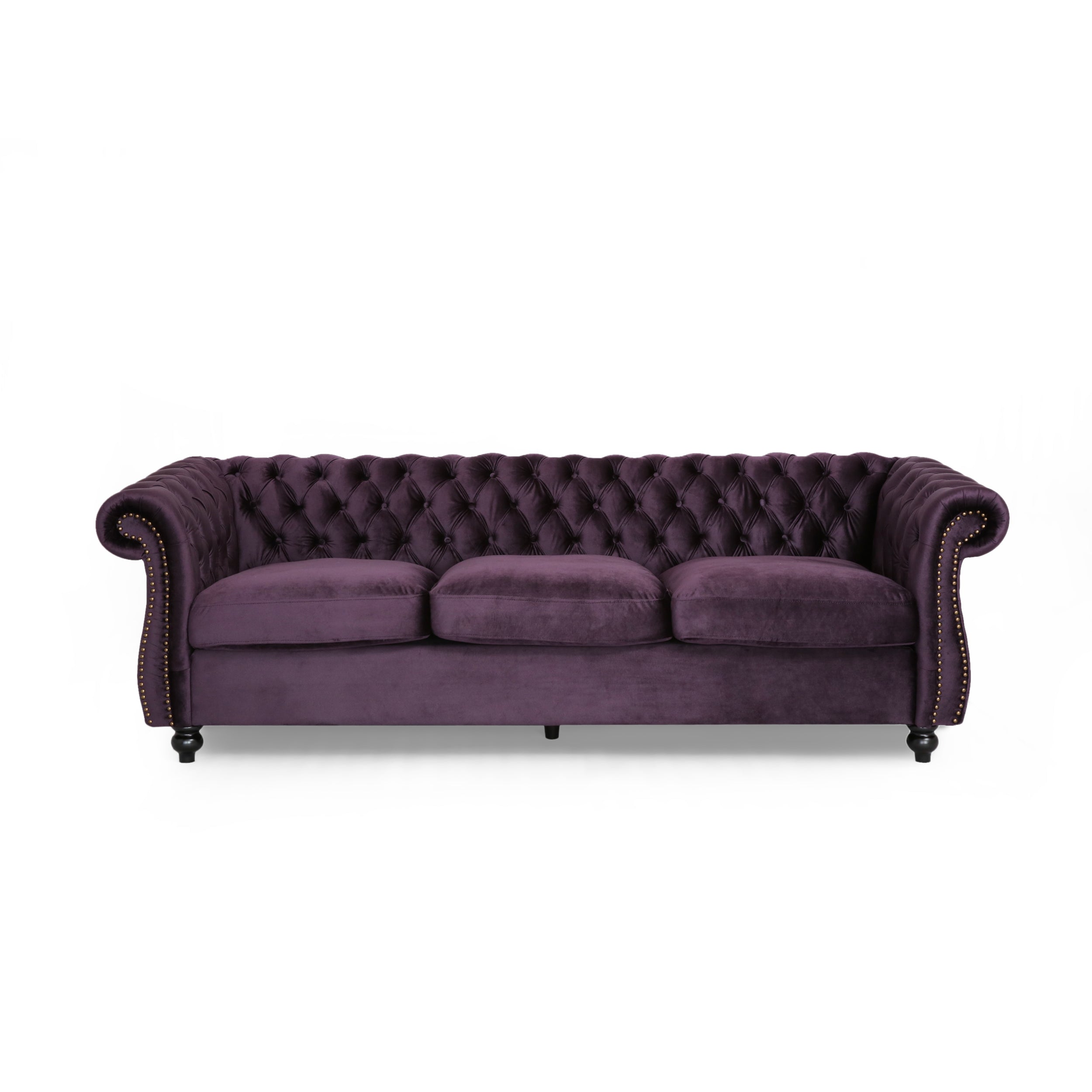 Vita Chesterfield Tufted Microfiber Sofa with Scroll Arms