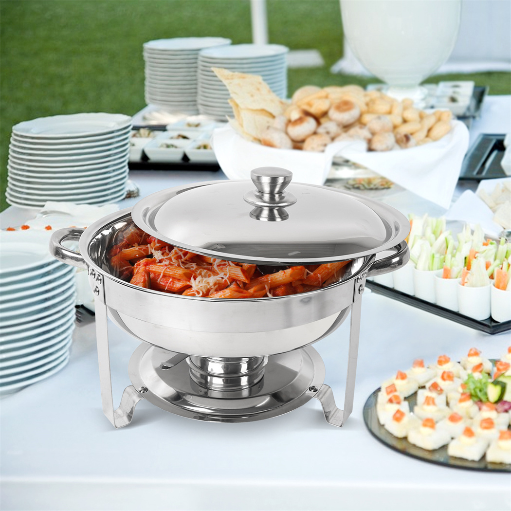 IMACONE Chafing Dish Buffet Set，5 Qt 4 Packed Stainless Steel Round Catering Warmer Set with Foldable Frame