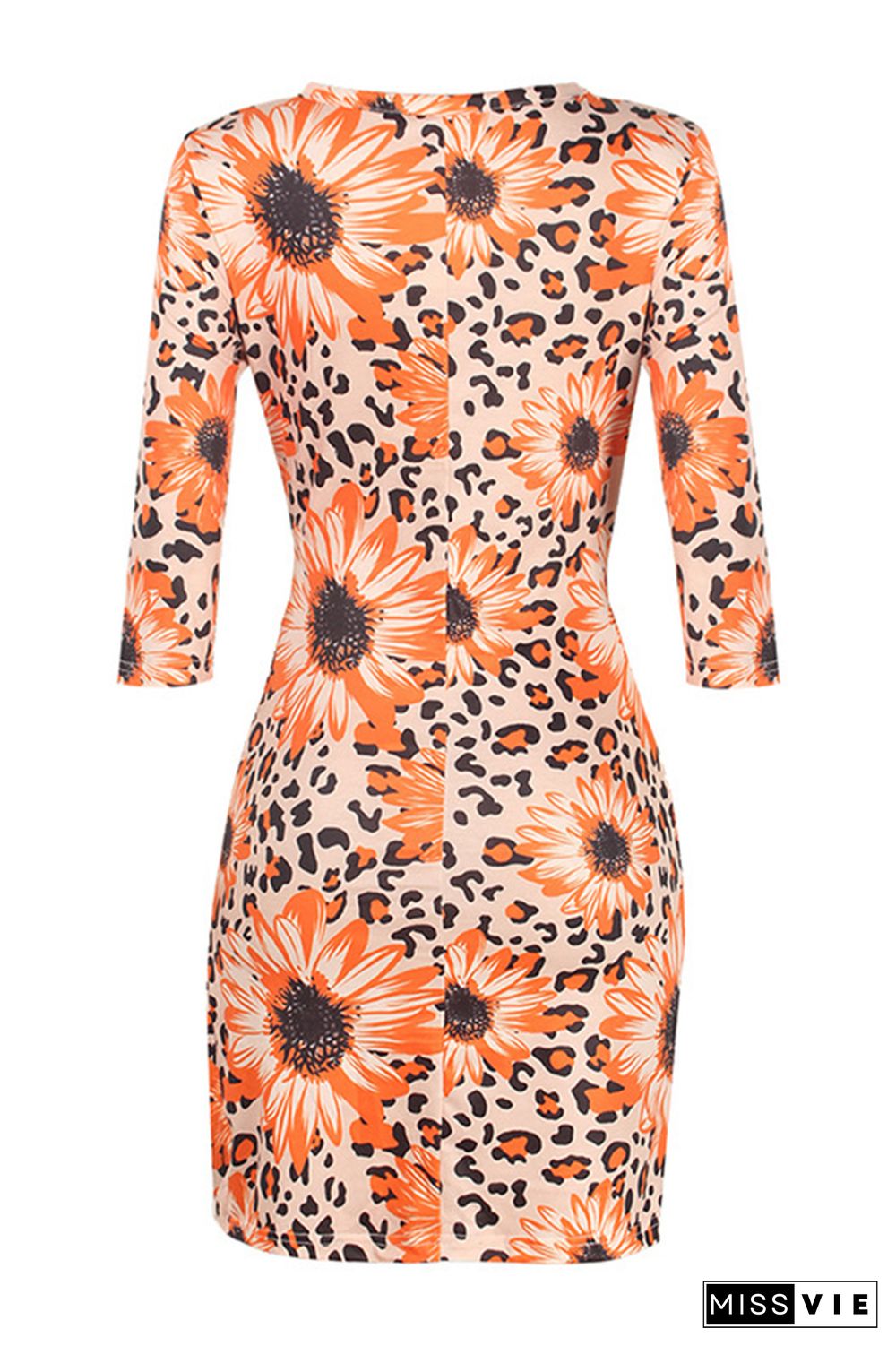 Leopard Sunflower Print Cut-out Waist Bodycon Mini Dress Wholesale