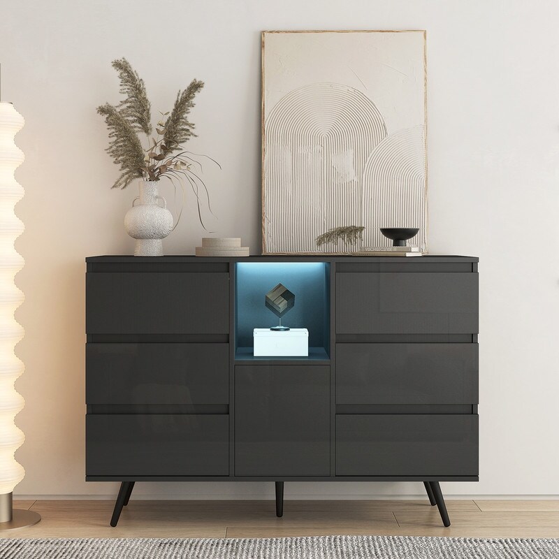 High Gloss Cupboard Buffet Sideboard Storage Cabinet with LED Light