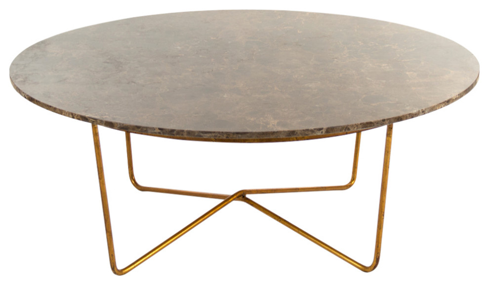 Bayley Coffee Table  Brown Top   Gold Leaf Base   Contemporary   Coffee Tables   by HedgeApple  Houzz