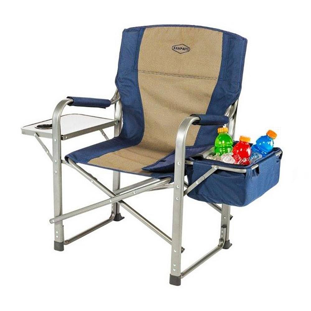 Kamp-Rite Portable Director's Chair with Cooler Cup Holder  Side Table NavyTan KAMPCC118