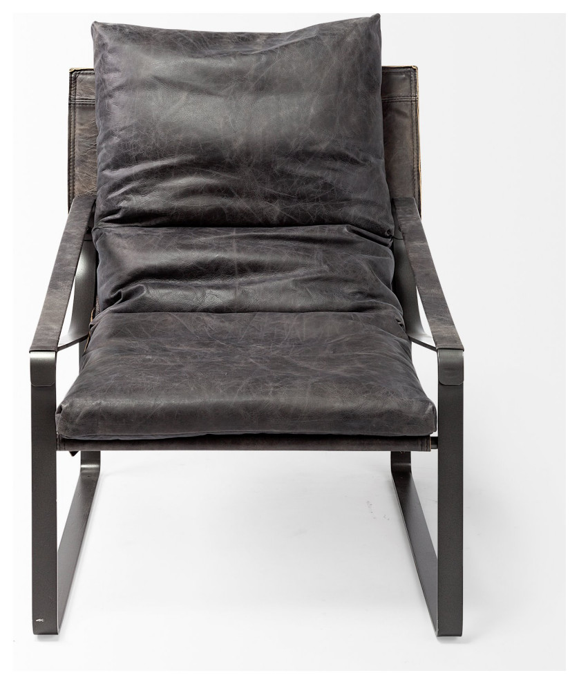 HomeRoots Black Leather Body Accent Chair With Metal Frame   Industrial   Armchairs And Accent Chairs   by VirVentures  Houzz