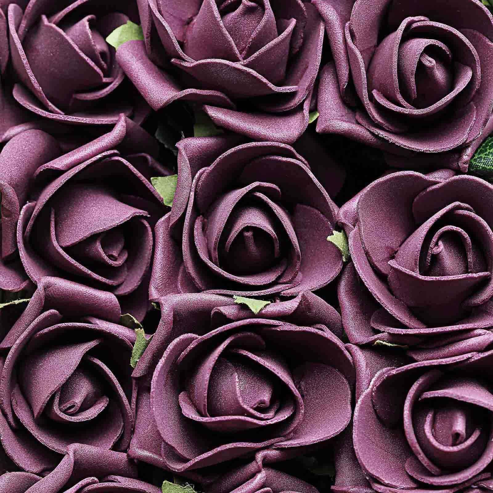 24 Roses Eggplant Artificial Foam Flowers With Stem Wire and Leaves 2